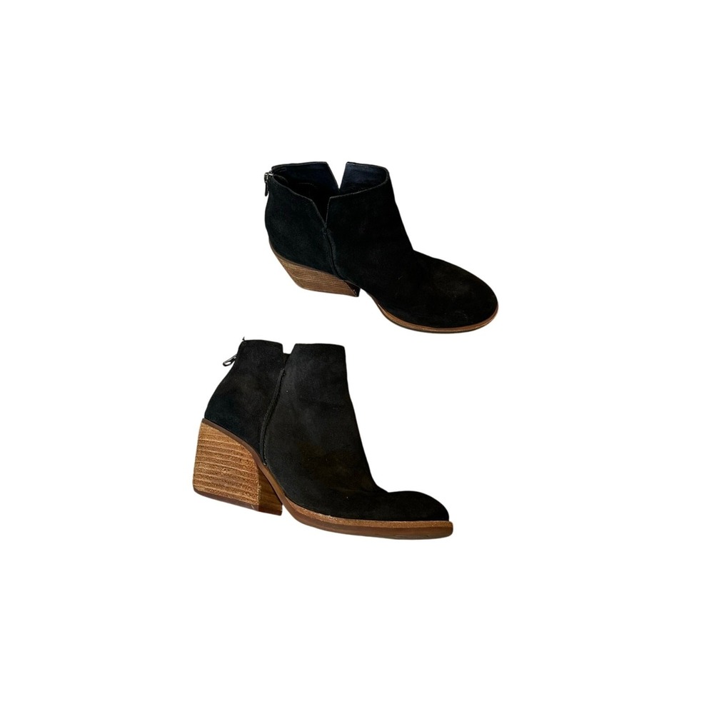 Kork-Ease‎ Black Suede Ankle Boots Stacked Block Heel Rear Zip Booties